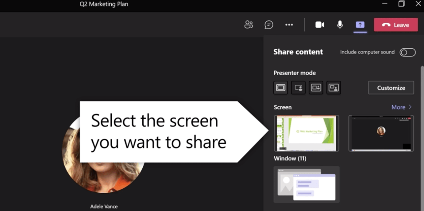 screen sharing in Microsoft teams