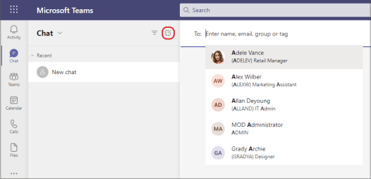 função de bate-papo integrada no Microsoft Teams