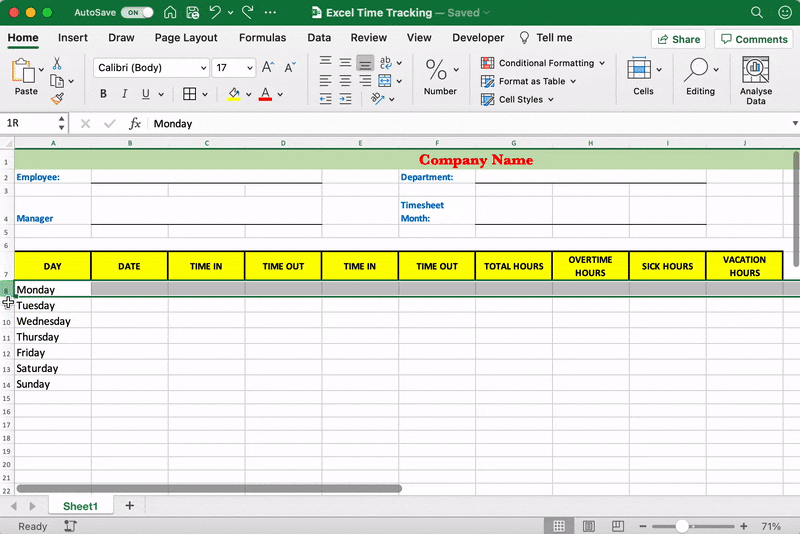 Widening cells in Excel