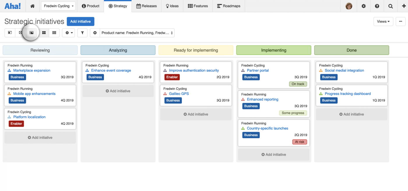 tablero kanban de iniciativas estratégicas