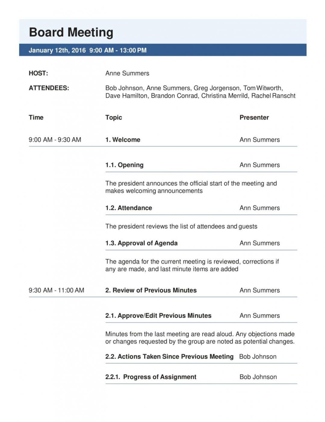 excel meeting agenda template