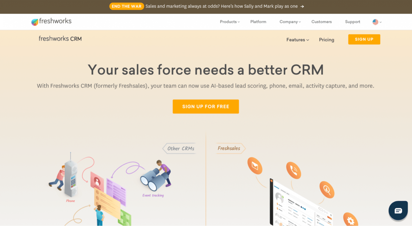 freshworks CRM 홈페이지