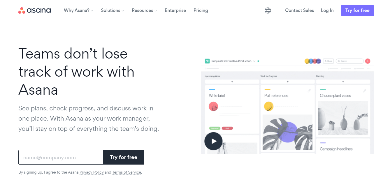 asana landing page