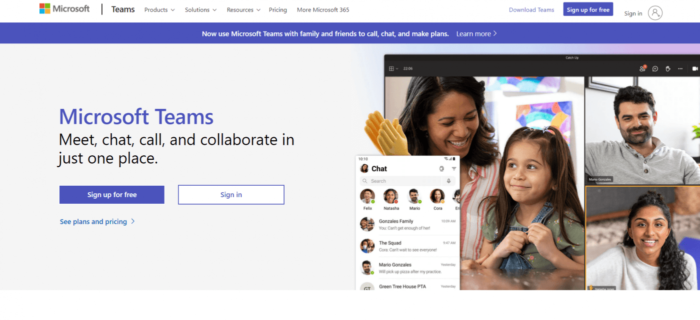 La pagina iniziale di Microsoft Teams