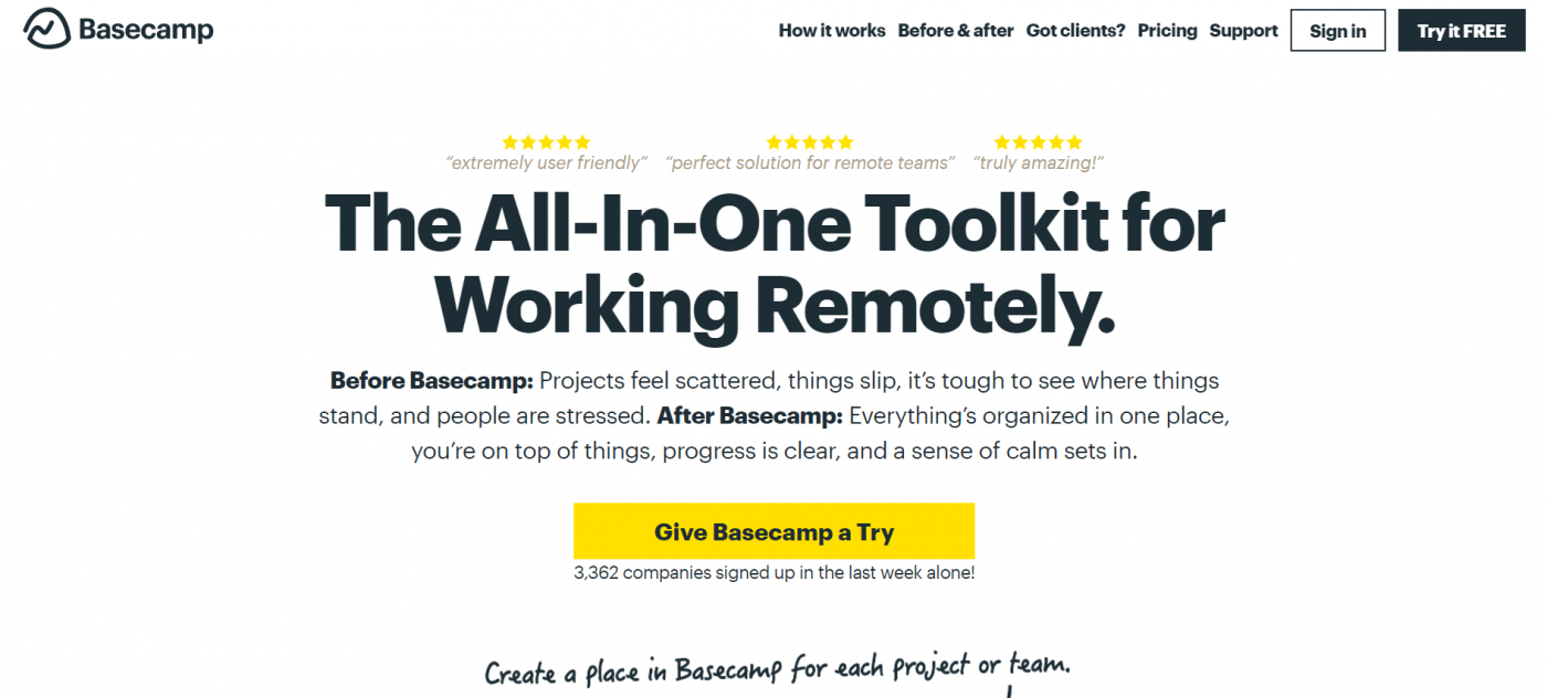 Basecamp home page