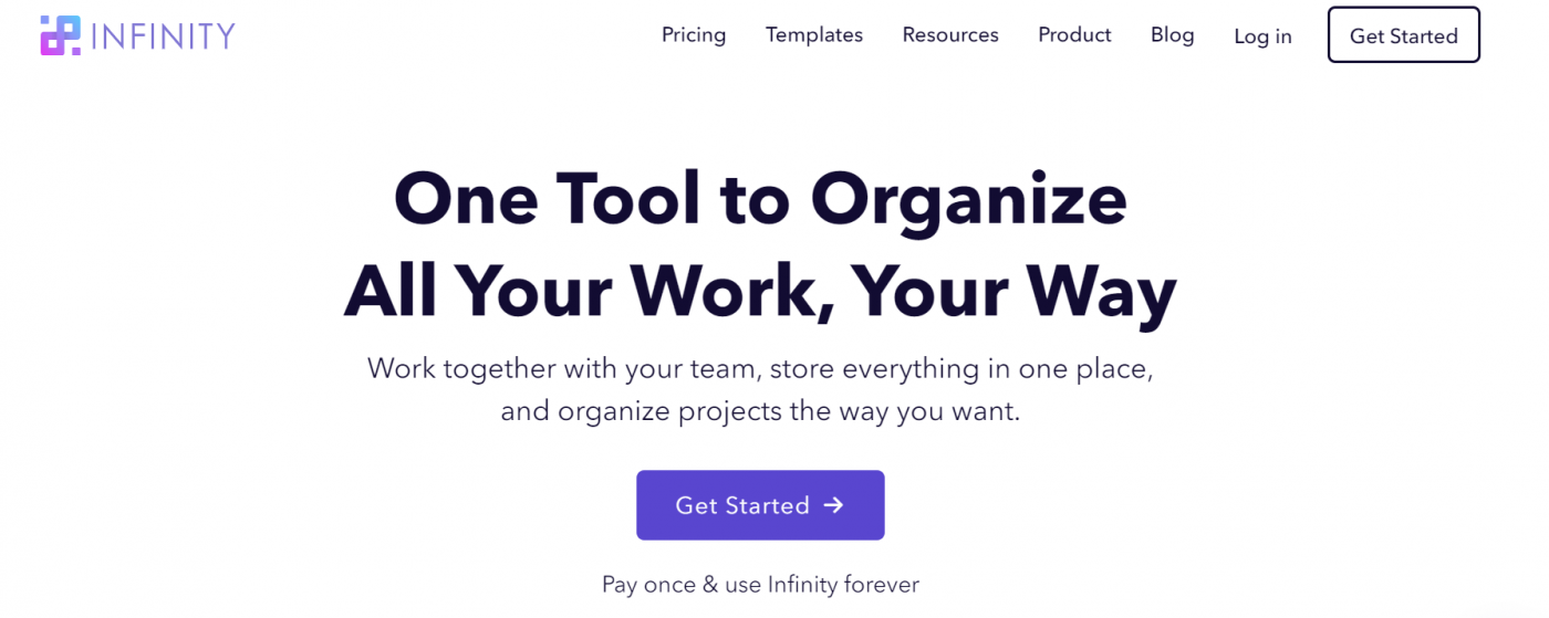 infinity project management home page