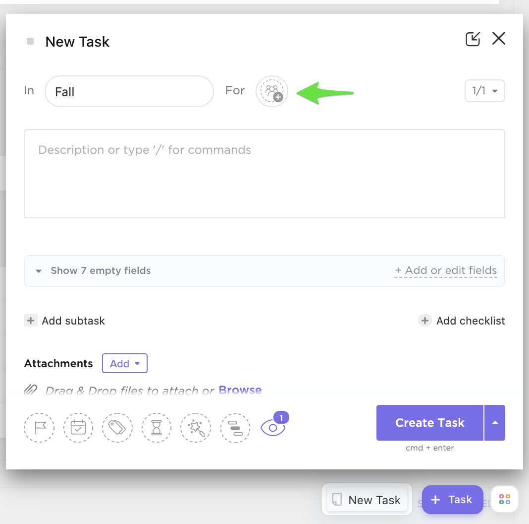 Creating new tasks in ClickUp