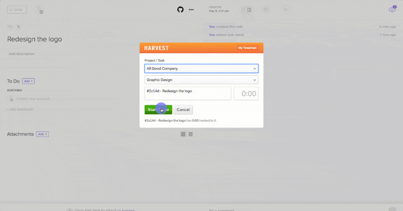 Harvest and ClickUp integration