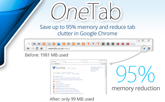 Onetab - Google chrome extensions