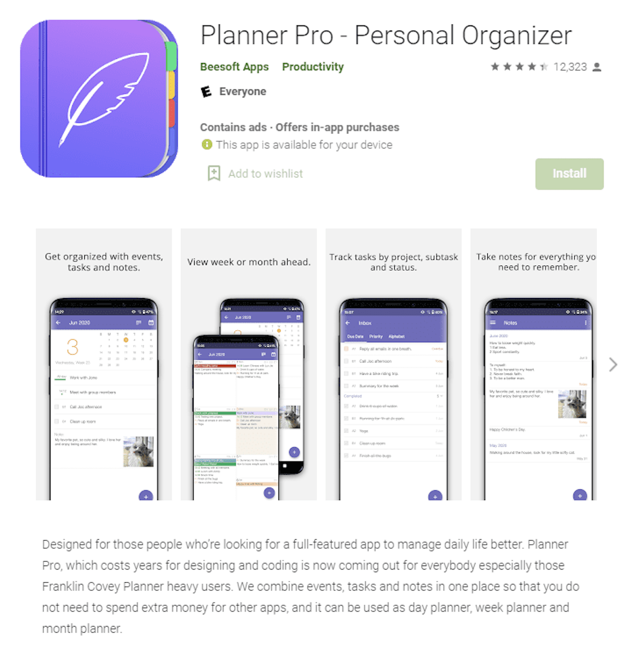 reviews on planner pro app