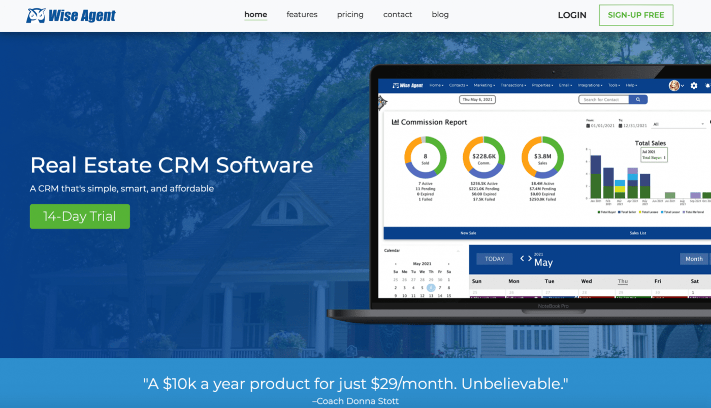 Wise Agent CRM Startseite