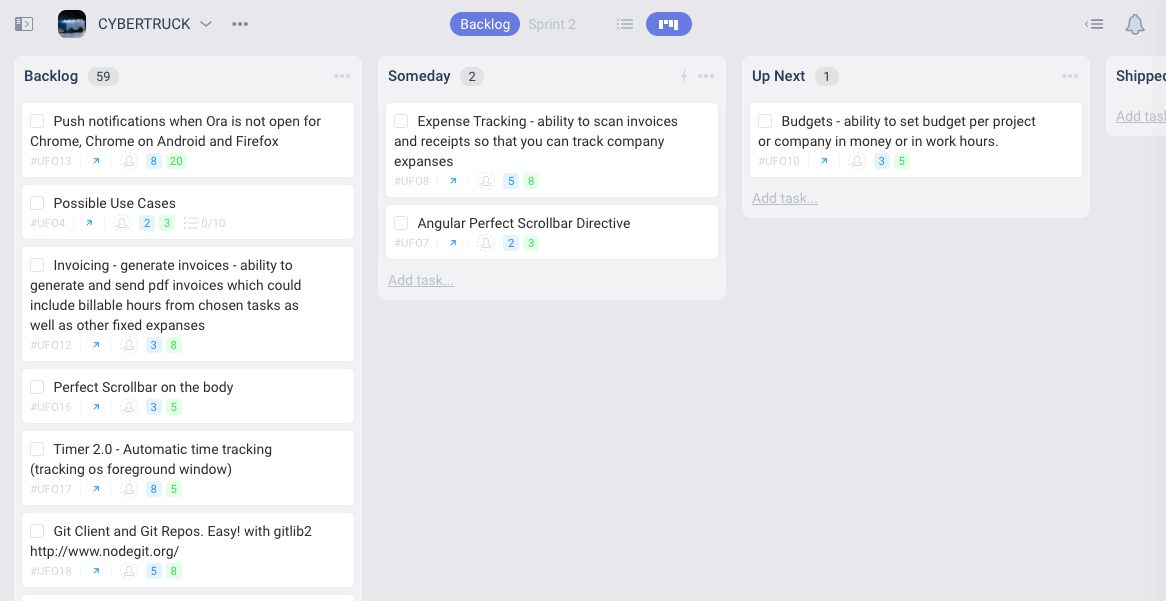 Ora's kanban feature