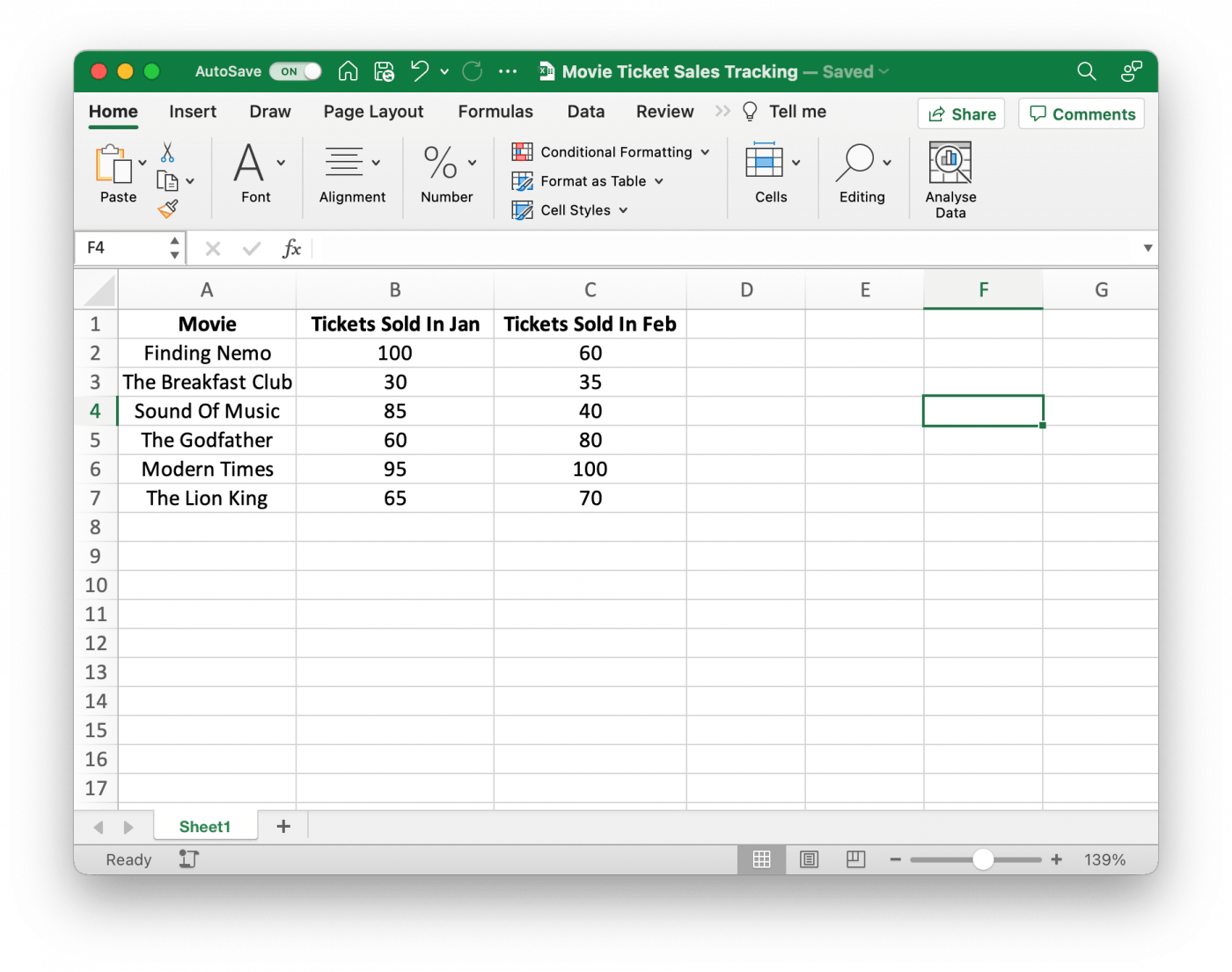 Spreadsheet in Excel
