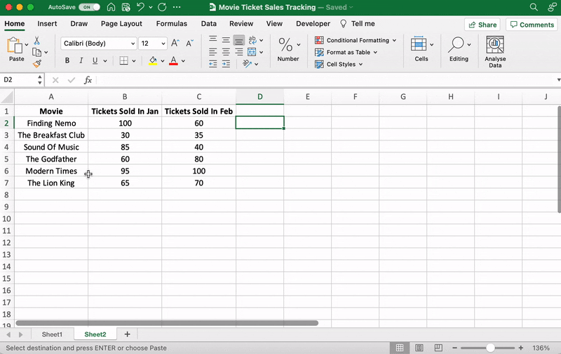 Selecting data in Excel spreadsheet