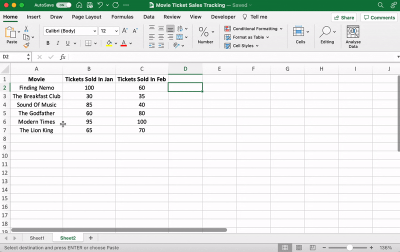 Memilih data di lembar bentang Excel