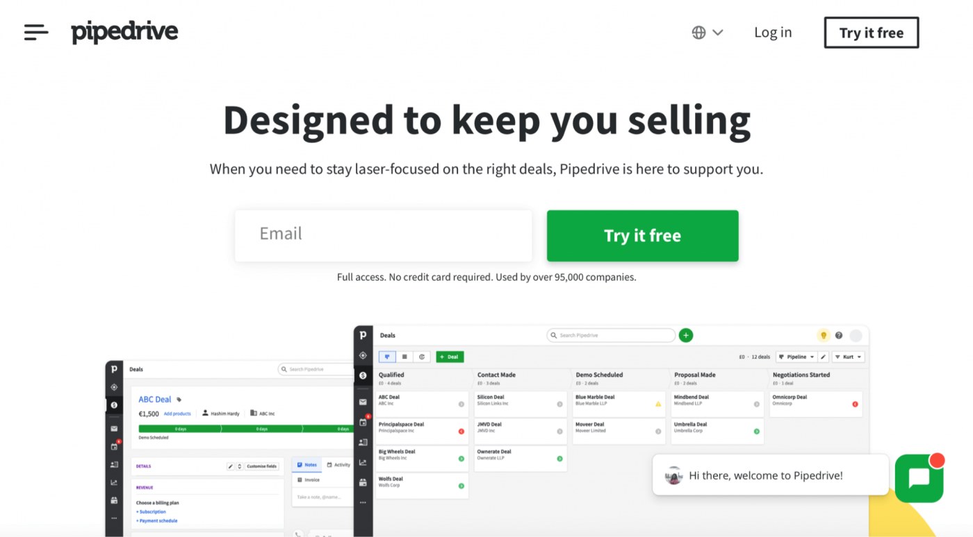 Pipedrive homepage