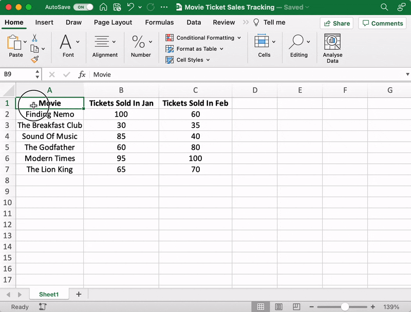 Selecting data in Excel spreadsheet