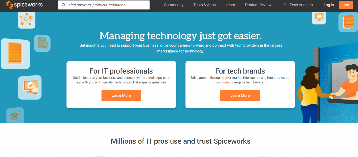 Page d'accueil de Spiceworks