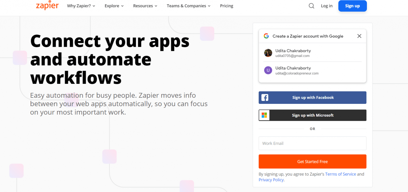 Zapier 홈 페이지