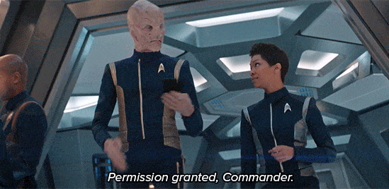 Star Trek characters saying permission granted commander