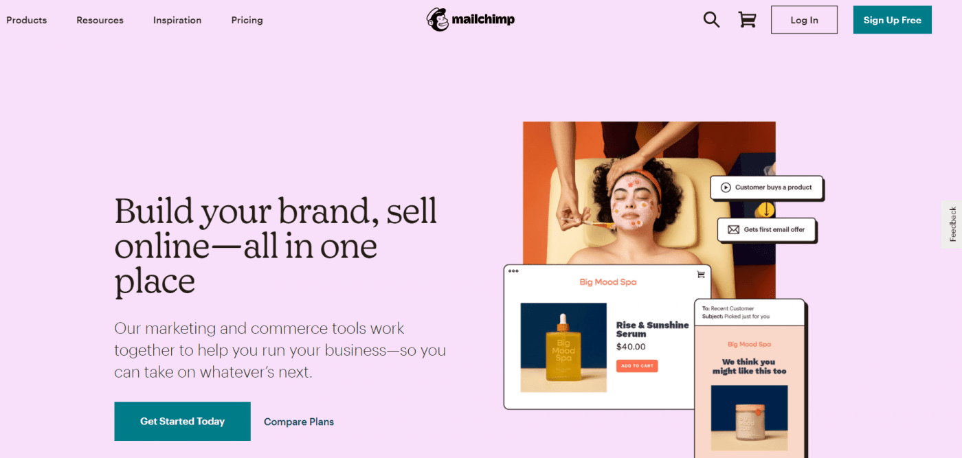 Page d'accueil de MailChimp