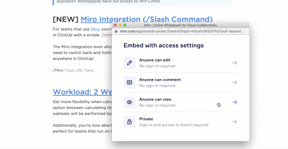 Miro and ClickUp integration