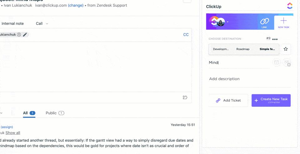 Turning a Zendesk ticket into a ClickUp task
