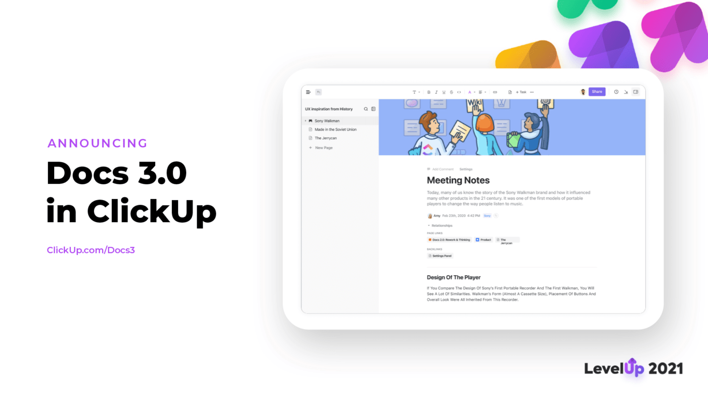 Docs 3.0 ClickUp LevelUp 2021