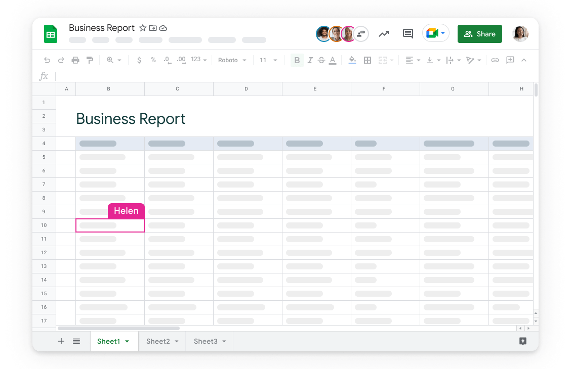 Exemplo de produto do Google Sheets