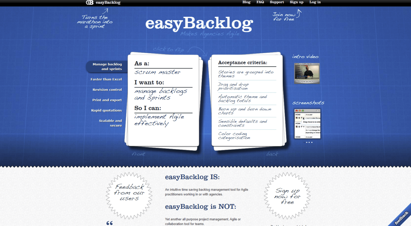 easyBacklog homepage