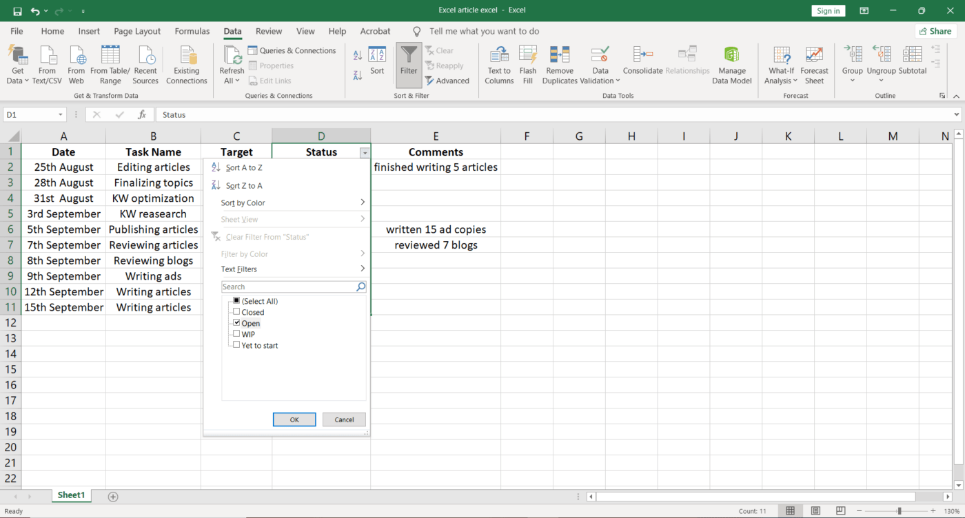 Filtern Sie nach den Daten, die Sie in Excel sehen möchten