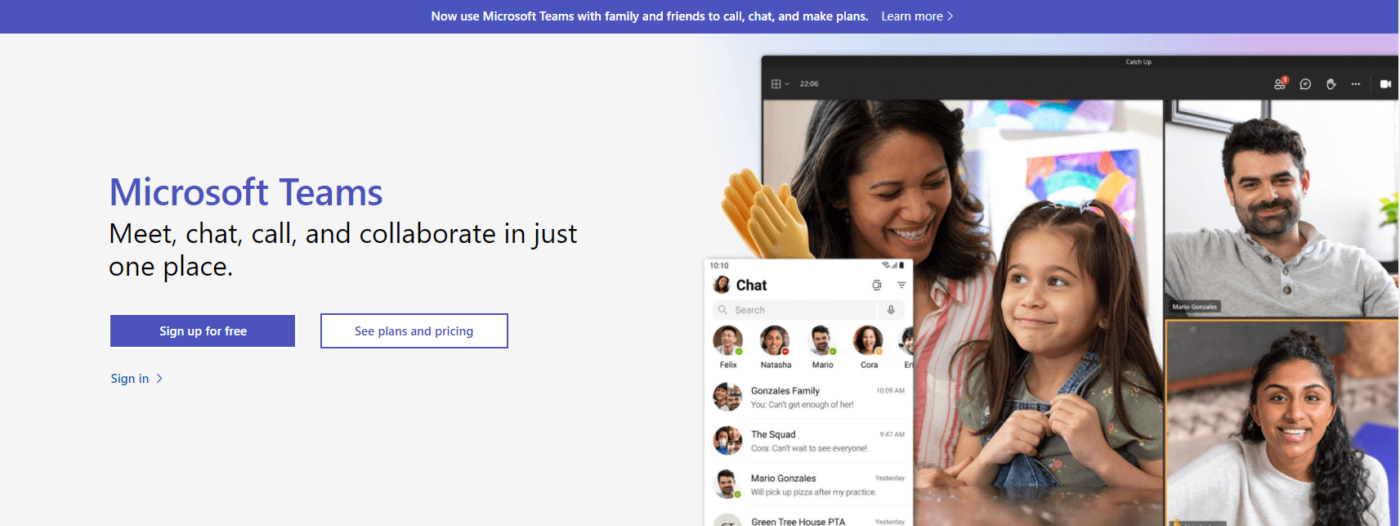 Startpagina van Microsoft Teams