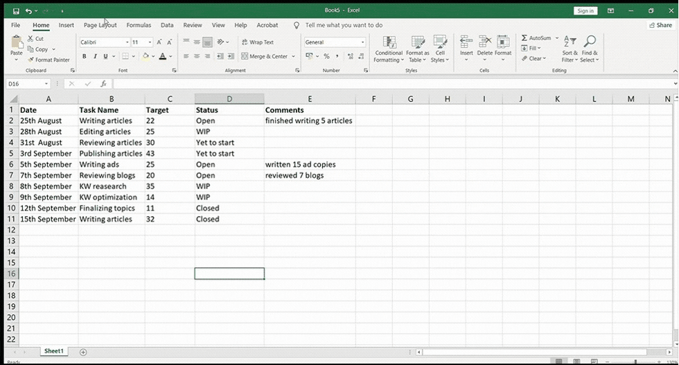 Excel 통합 문서에서 텍스트 정렬하기