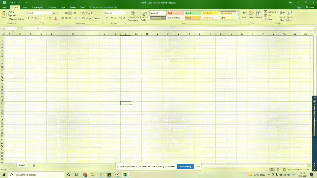 Menggambar bentuk di Excel Spreadsheet