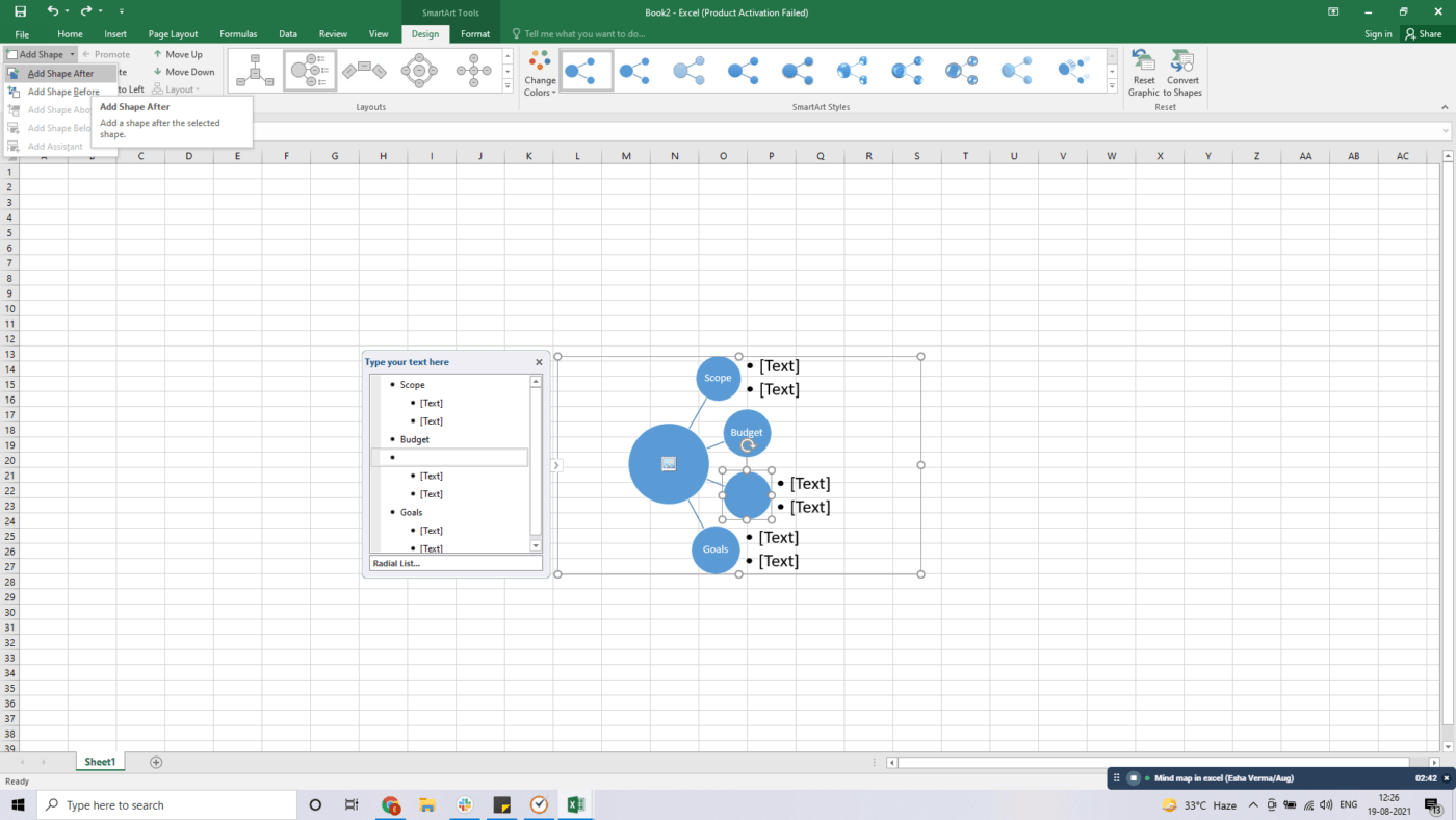 Adição de formas no Excel