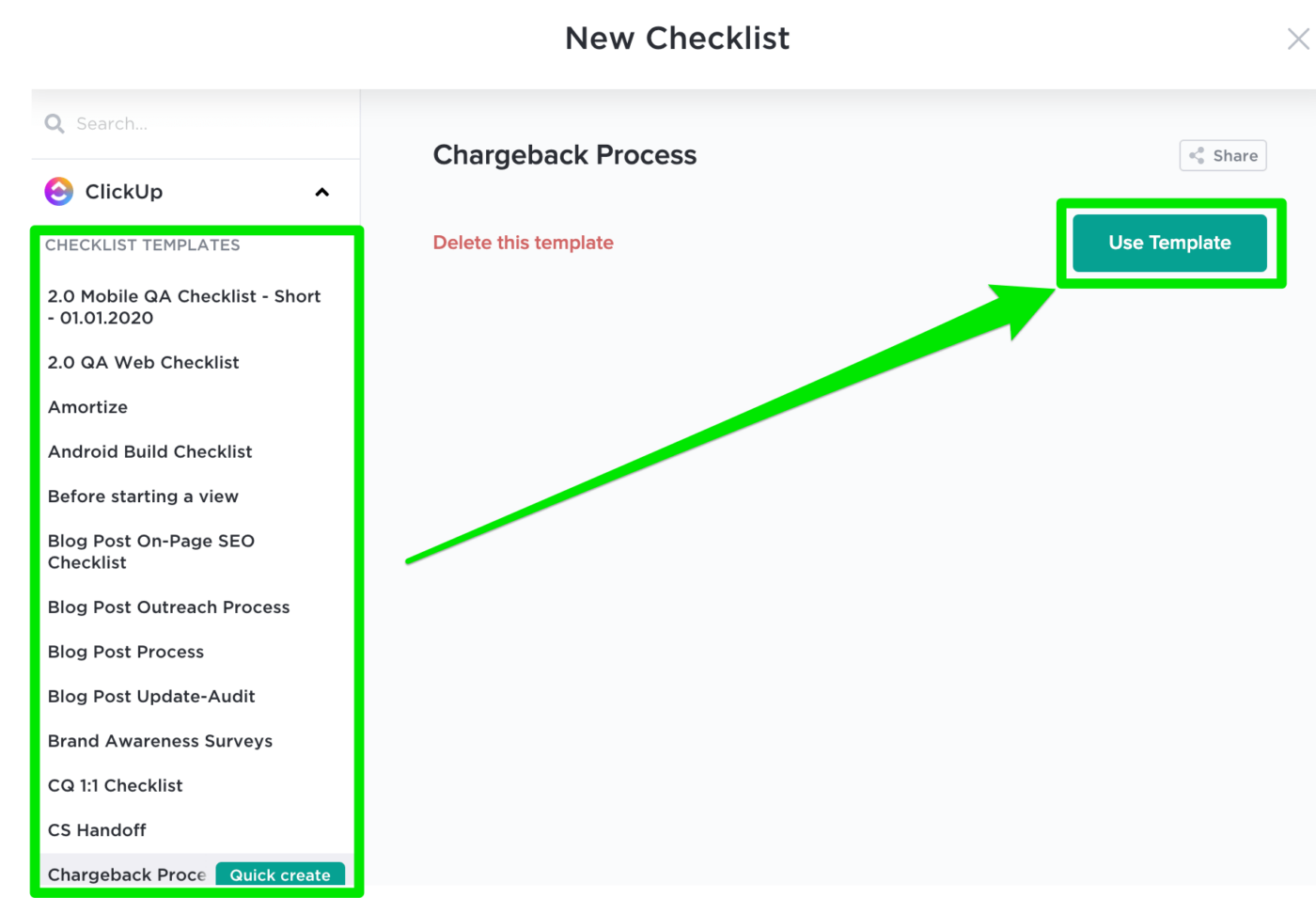 Checklist Templates in ClickUp