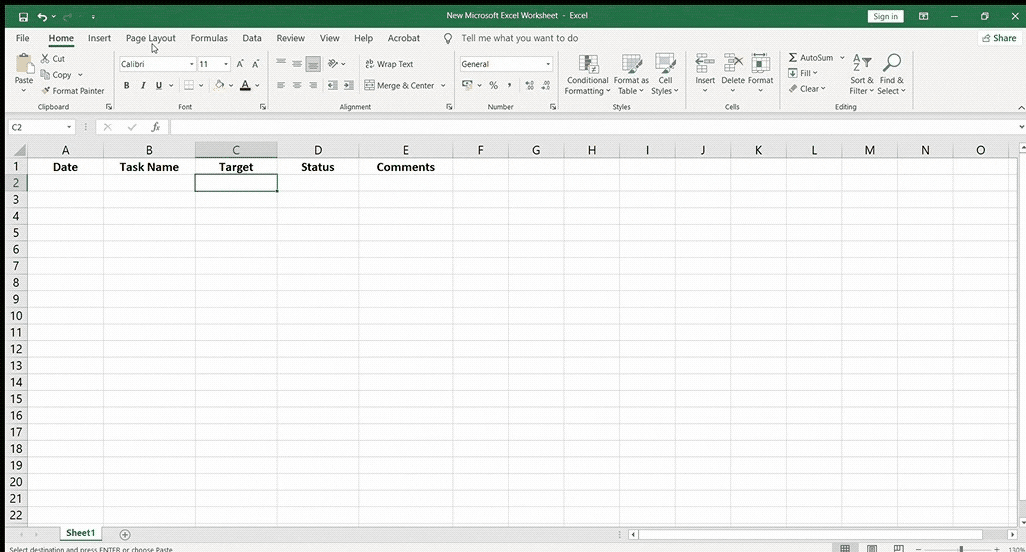 Add column headers in Excel workbook