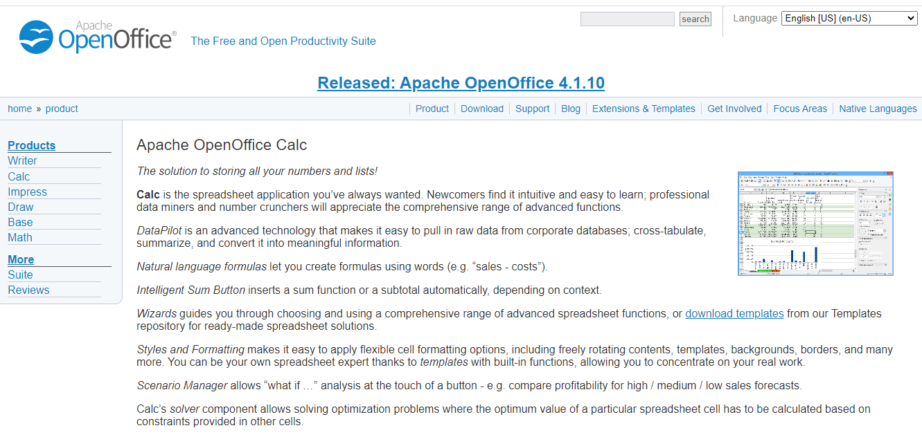 Pagina iniziale di Open Office