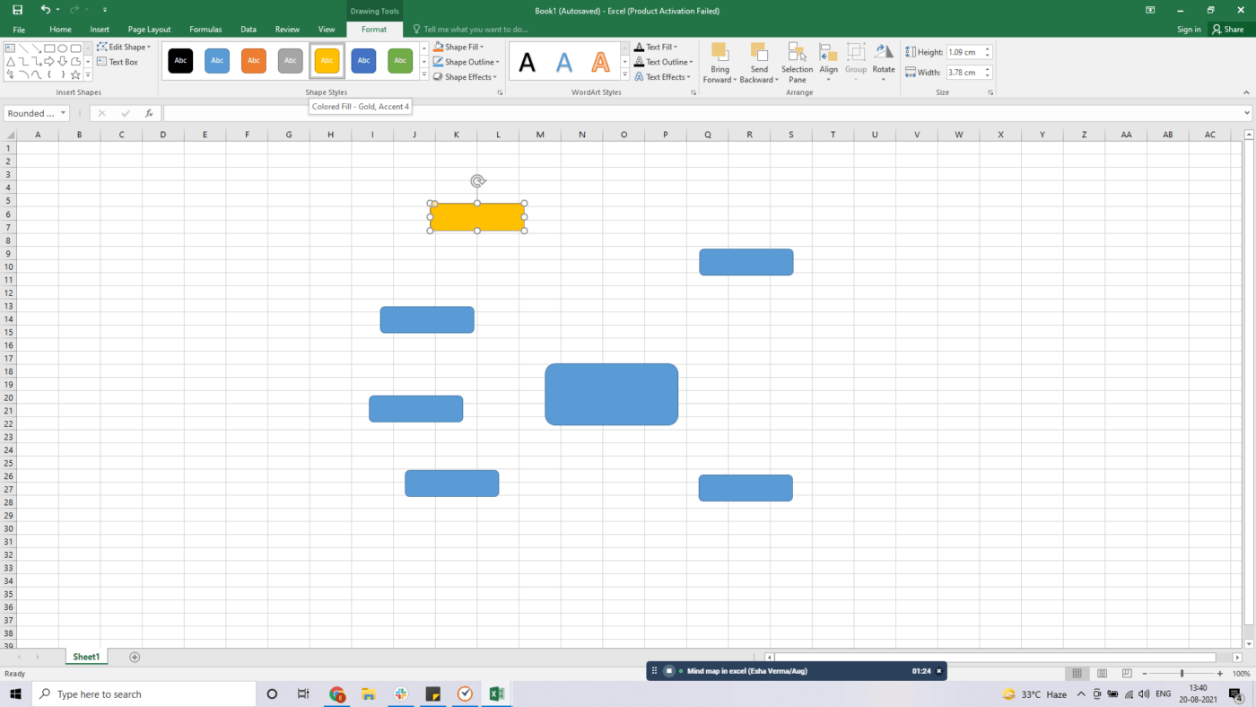 Formatting shapes in Excel Spreadsheet