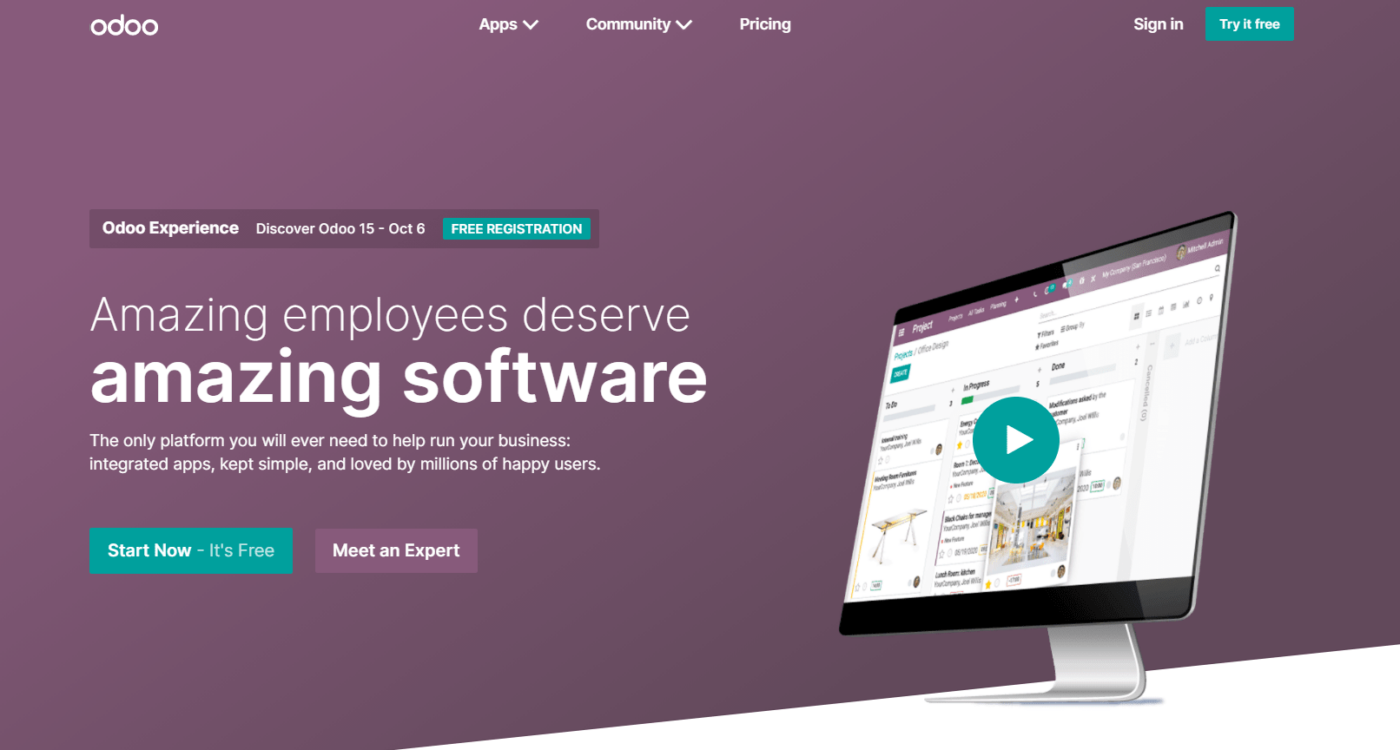 Home page di Odoo