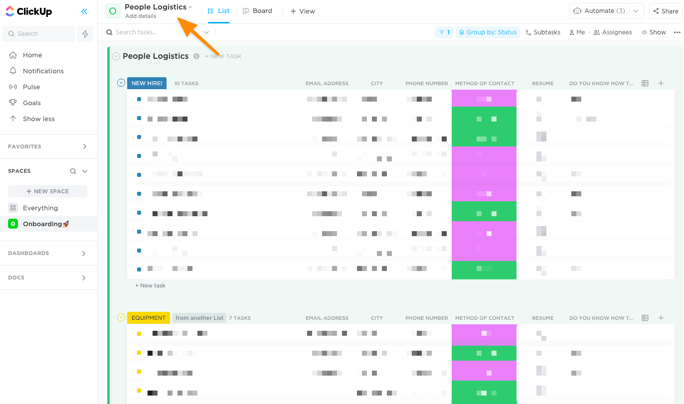 Clickup Onboarding Template