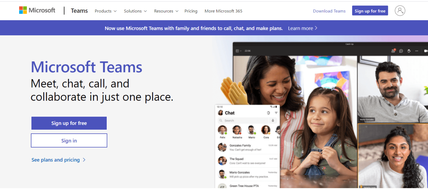 Microsoft Teams home page