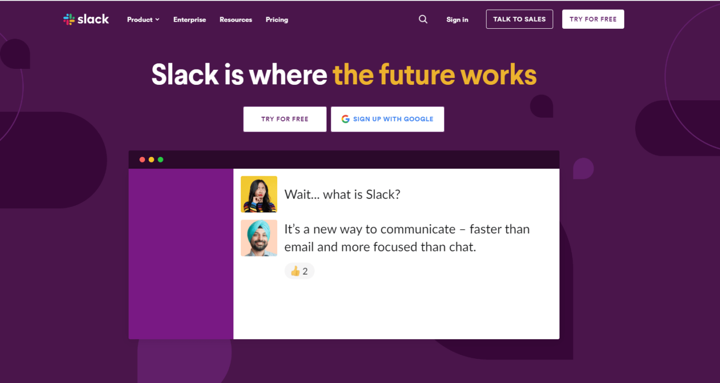 Halaman beranda Slack: Alternatif tim Microsoft