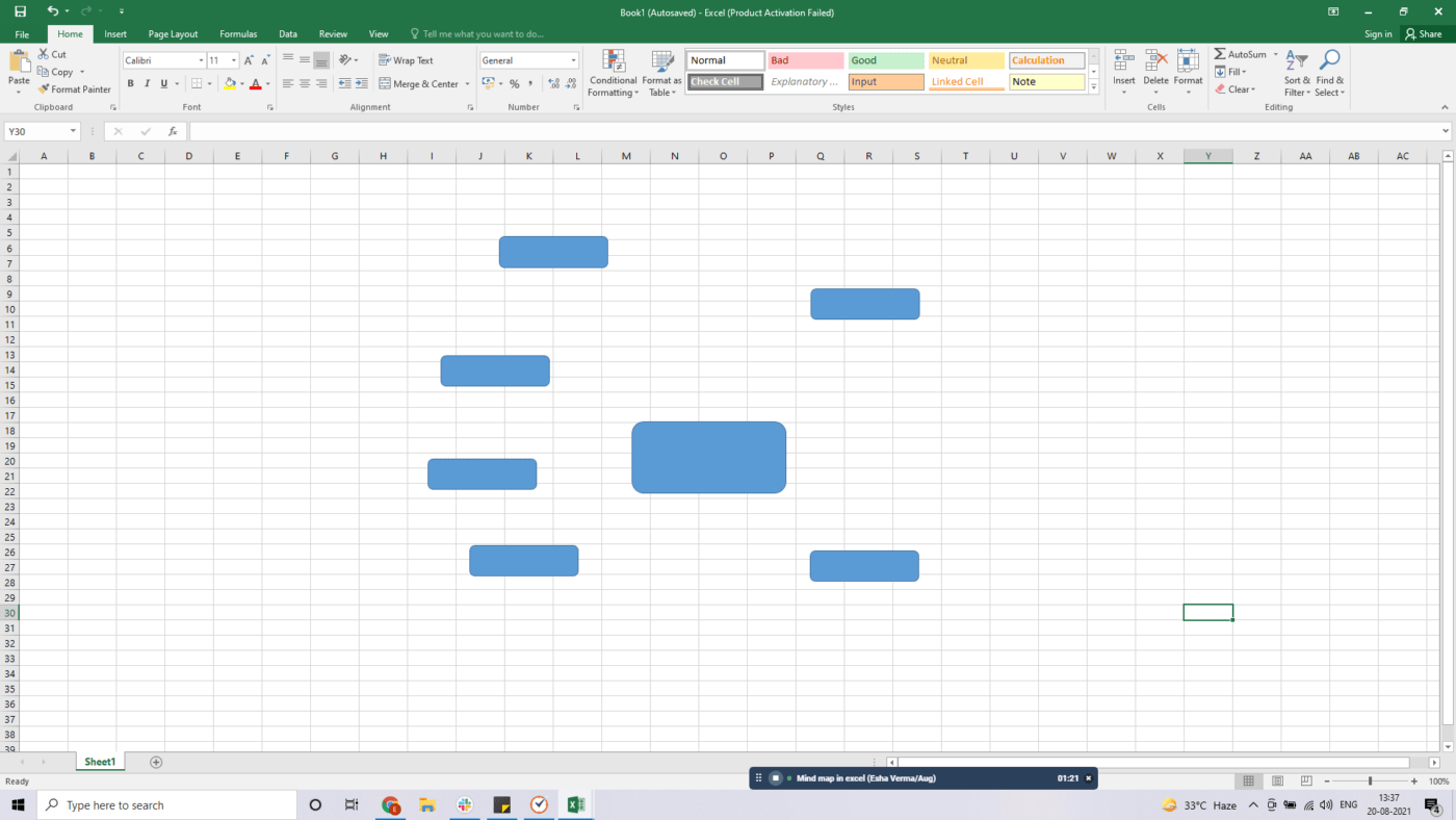 Boxes  in Excel Spreadsheet