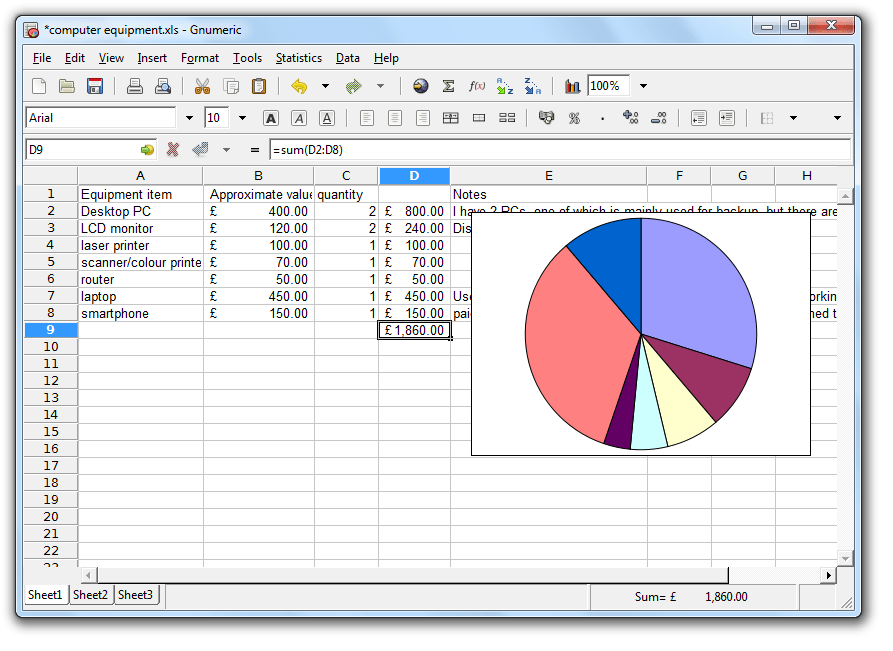 Exemplo de produto Gnumeric