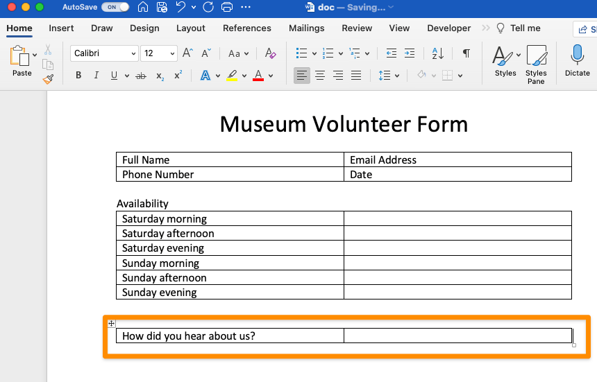 create a dropdown list in word