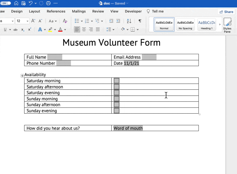 customize the table's line height in word