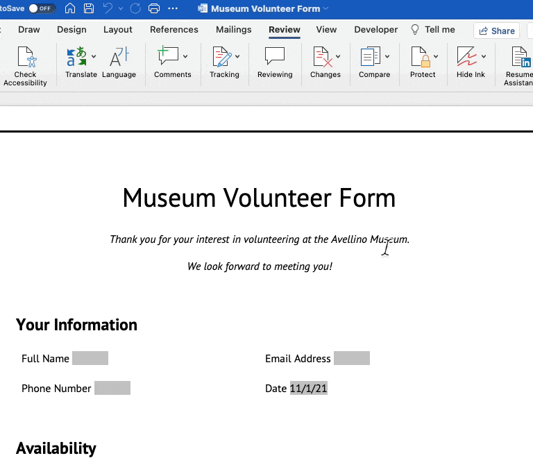 bescherming toevoegen aan invulbare formulieren in Word