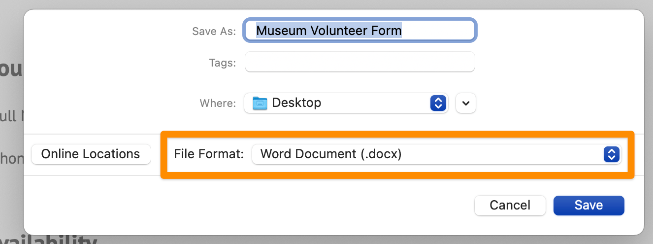 saving fillable form documents in word