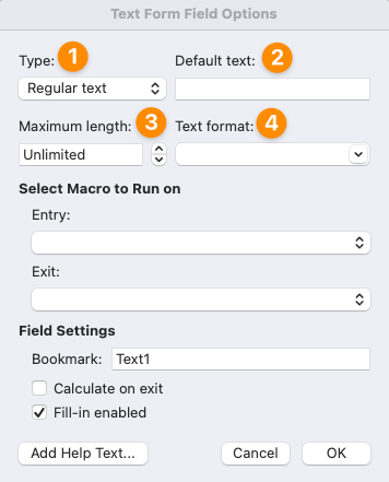 text form field word max length